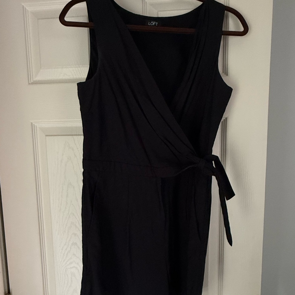 LOFT Black Sleeveless Wrap Midi Dress